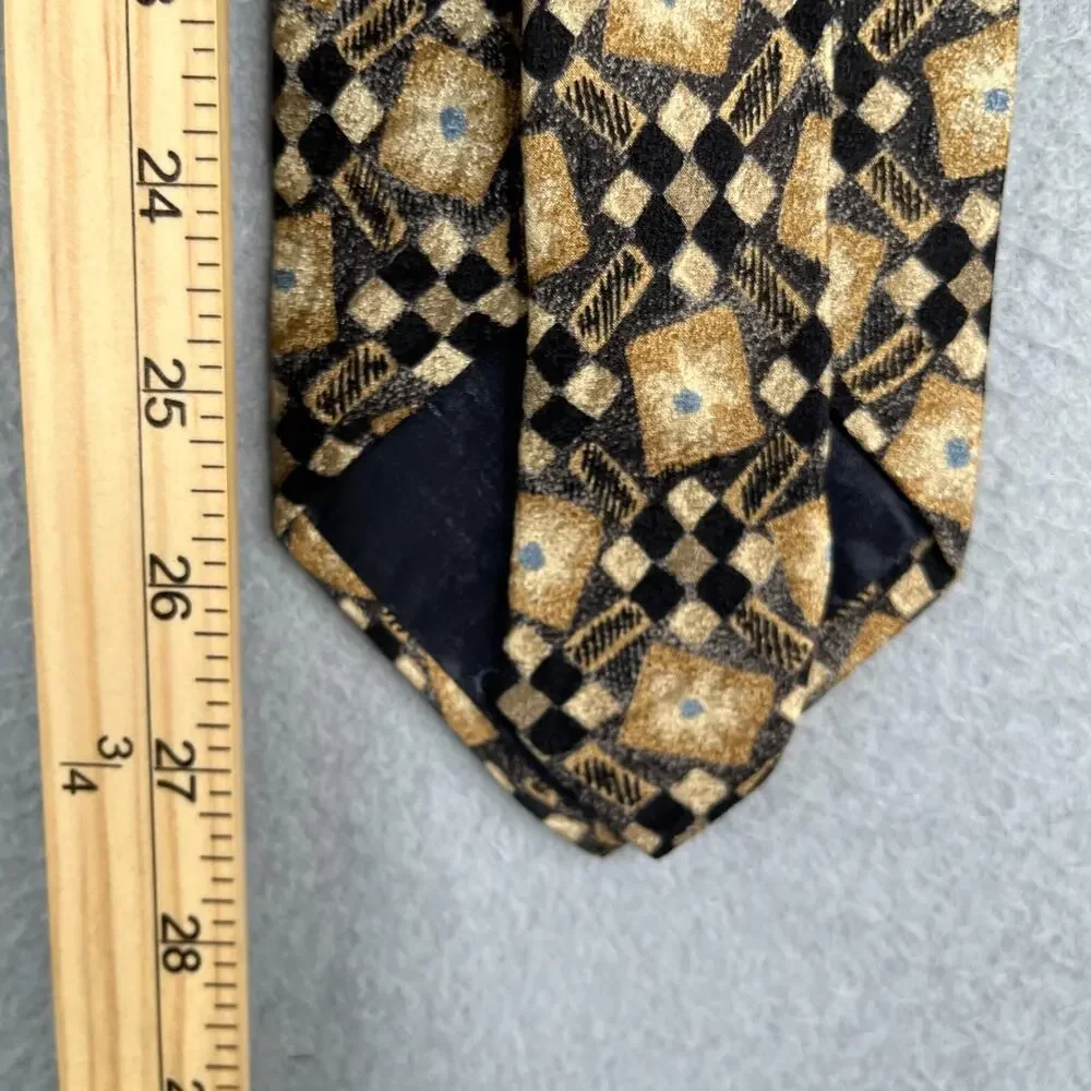Vintage Canali Necktie Silk Beige Black Geometric Made In Italy